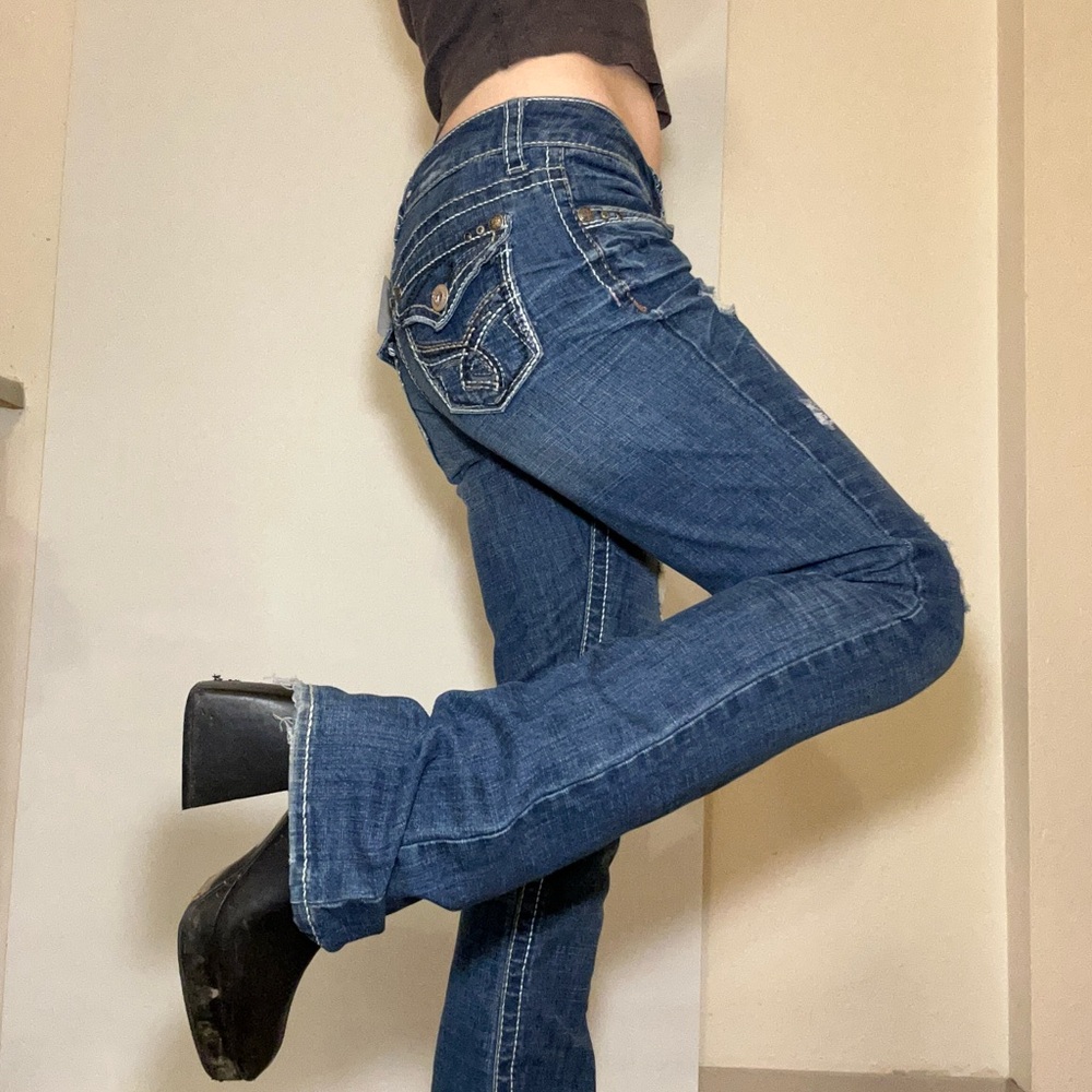 hydraulic jeans low rise bootcut cross stitching ripped jeans y2k